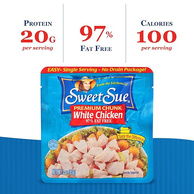 Sweet Sue Premium Chicken Breast, 3 Ounce - 20g Protein per Serving, 97% Fat Free - Gluten Free, Keto Friendly