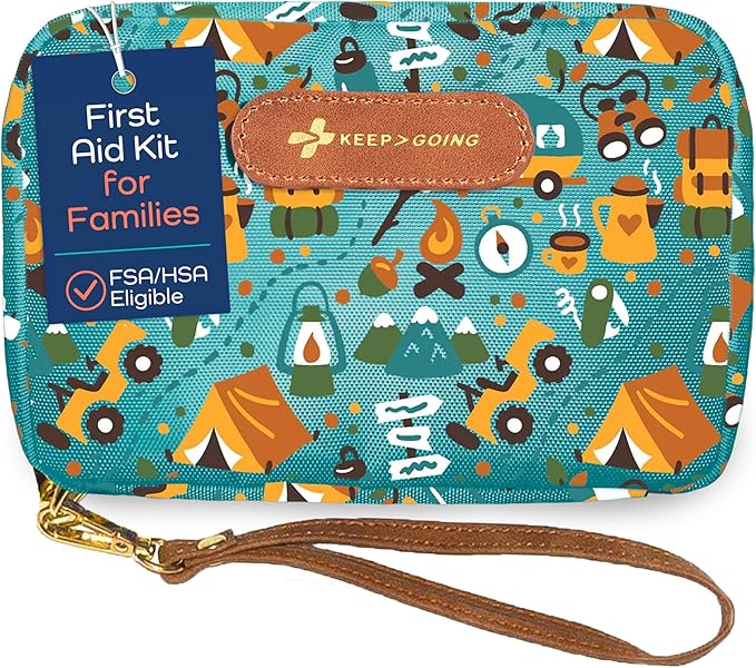KeepGoing Travel First Aid Kit for Kids ??130 Pc. for Car, Home, Purse, Diaper Bag & Backpack with Latex-Free Bandages - Mini First Aid Kit Travel Size TSA-Approved
