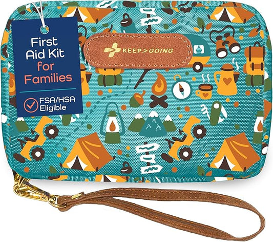 KeepGoing Travel First Aid Kit for Kids ??130 Pc. for Car, Home, Purse, Diaper Bag & Backpack with Latex-Free Bandages - Mini First Aid Kit Travel Size TSA-Approved