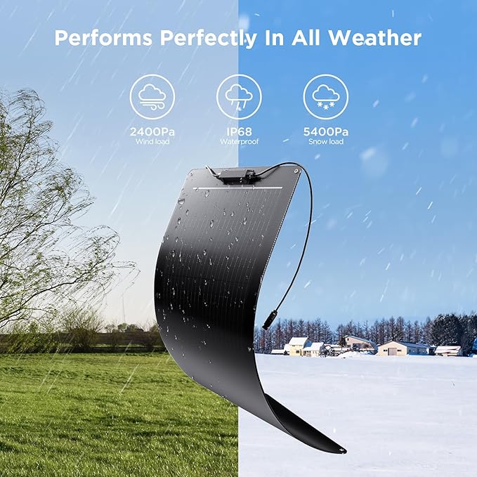 50W Flexible Solar Panel,50 Watt 12V Small Solar Panel, Callsun 23% High Efficiency 182 PERC IP68 Waterproof ETFE RV Solar Panels for Offgrid RV Living Camping Campervans Boat (Black)
