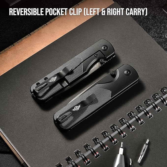 OKNIFE Duron Folding Pocket Knife, 3.5" PVD Coated Nitro-V Steel Blade, Frame Lock Lightweight O-Aluminum Ambidextrous Handle with Clip, Ideal EDC Tool for Outdoor, Camping & Survival (Stealth Grey)