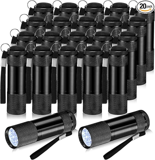 VIHOSE 20 Pcs Mini Flashlights Bulk, Bright Aluminum Handheld Flash Light with Lanyard Small LED Flashlights for Night Reading Emergency Hurricane Camping Hiking, Batteries Not Included(Black)