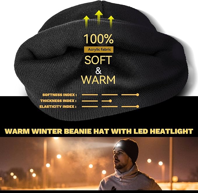 VIBELITE LED Beanie Hat with Light, USB Rechargeable LED Headlamp, Gifts for Men, Him, Husband, Boyfriend, Gifts for Dad, Husband, Father, Pink