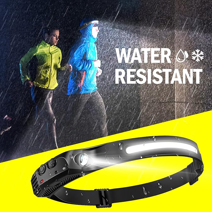 AURUZA 2PCS Headlamp Flashlight, Rechargeable LED Headlamps 2 COB 230°Wide Beam Headlight with Motion Sensor Bright 5 Modes Lightweight Waterproof Head Lamp for Outdoor Running, Camping Hiking