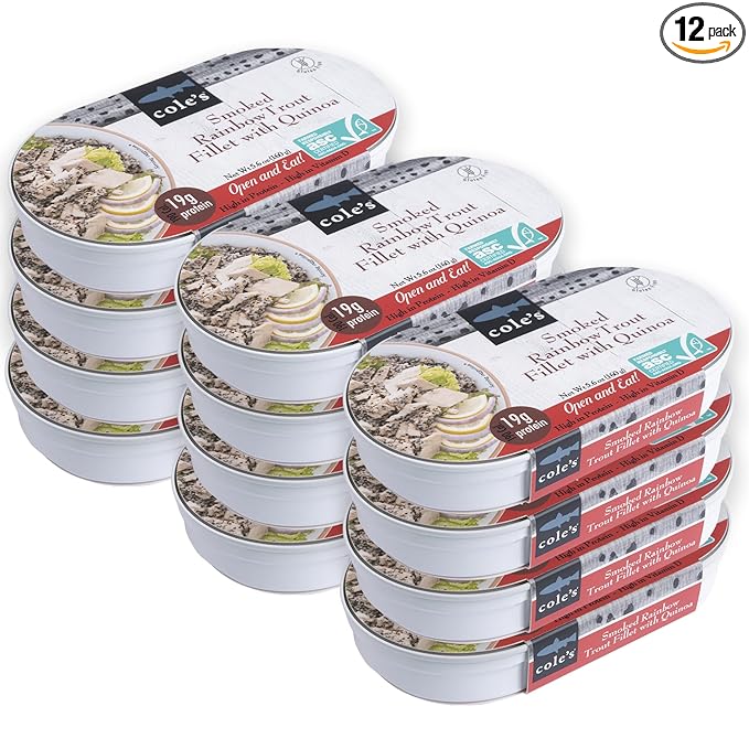 COLE?™S - Smoked Rainbow Trout Fillet with Quinoa | Open & Ready to Eat Meal | 5.6 oz Canned & Hand-Packed | 19g Protein | High in Vitamin D | 12 pack