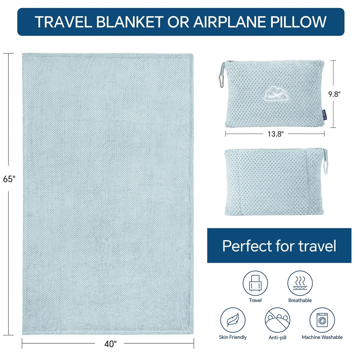BEDELITE Travel Blanket with Bag, Jacquard Fleece Blanket 65"x40", Blue