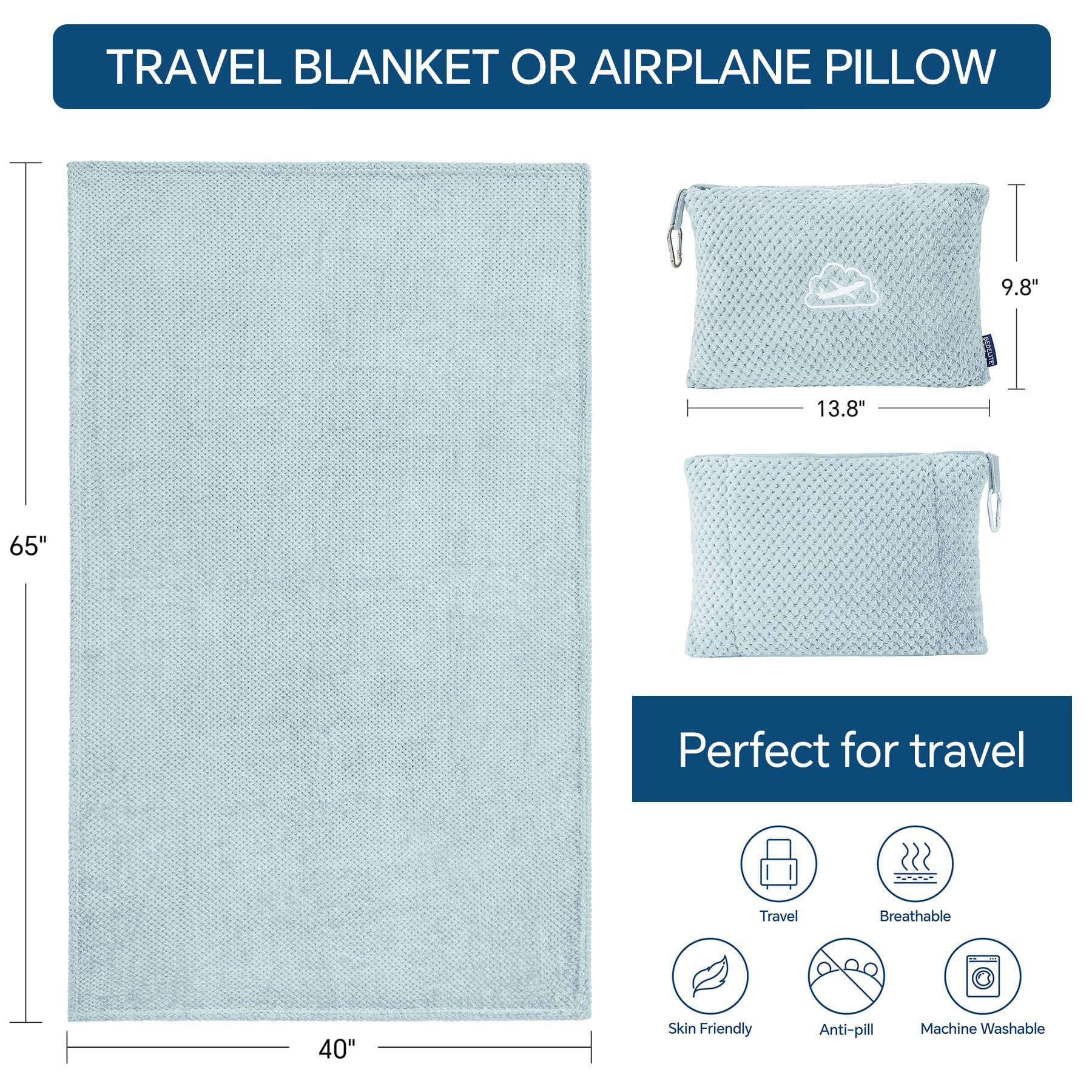 BEDELITE Travel Blanket with Bag, Jacquard Fleece Blanket 65"x40", Blue