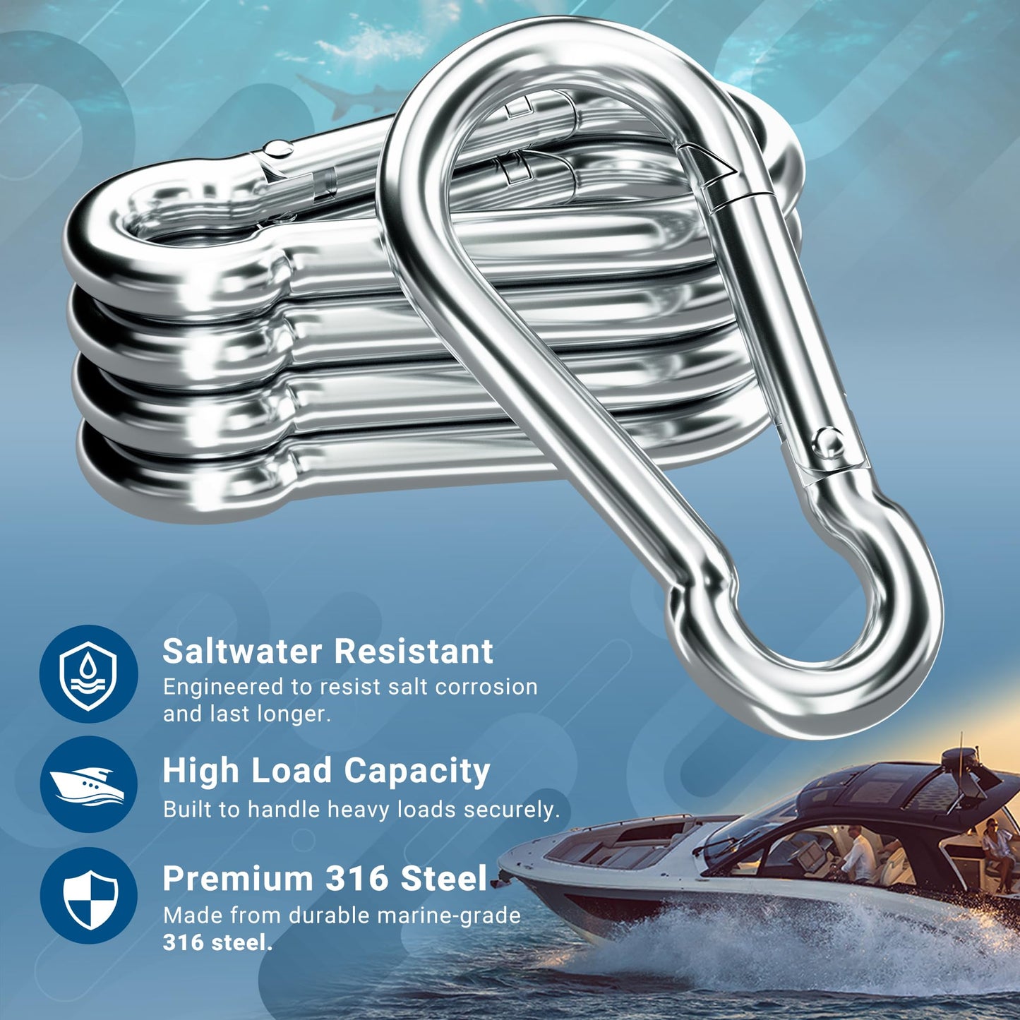 sprookber 316 Stainless Steel Marine Grade 2.36Inch Carabiner Clips, 5 Pack