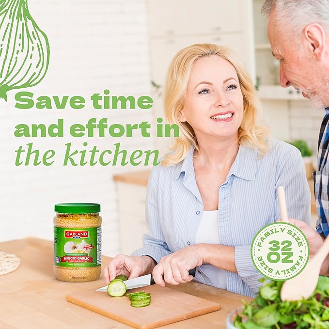 Garland Food Minced Garlic in Jar in Olive Oil 32 oz ??Made in the USA ??Minced Garlic in Olive Oil Ready to Use for Cooking & Marinades