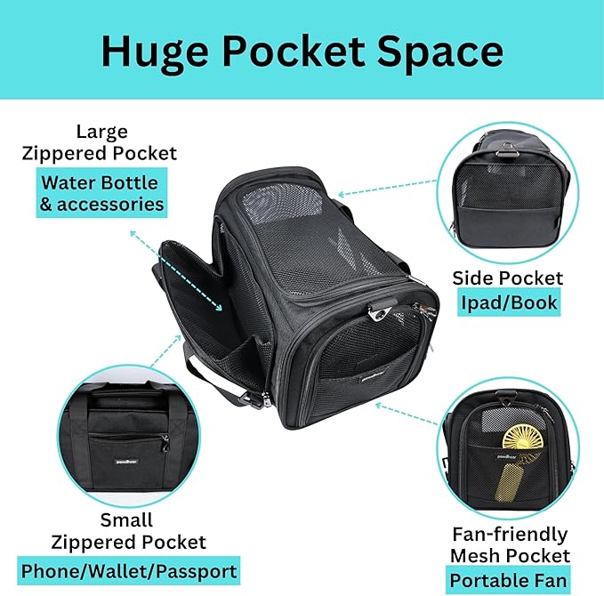 Crash-Tested Dog Carrier & Small Dog Car Seat (Test with FMVSS 213b - 5 Star Safety Rated by CPS) | Cat Carrier Soft - Expandable, Zipper Locks, Fan Pocket | Best for Safe Travel - For Pet Up to 13lbs