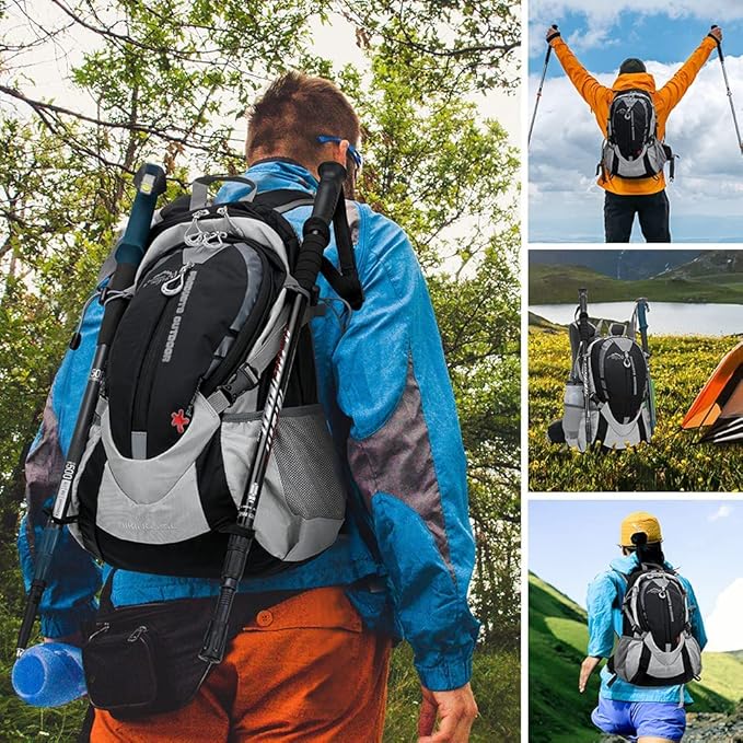 INOXTO Small Hiking Backpack with 2L Water Bladder and Rain Cover, 25L Hydration Backpack Hiking Daypack (Black)