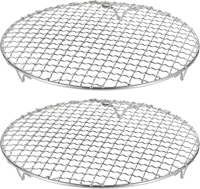 HARFINGTON 2pcs Round Cooking Rack 9.8-inch 201 Stainless Steel Cross Wire Barbecue Grill Net with 20mm Legs for Cooking Baking Steaming BBQ