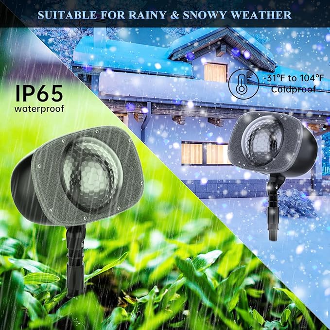 Christmas Snowfall Projector Lights Outdoor, Dynamic Snow Falling Lighting Effects Holiday Projector Lights for Xmas Moving Points Landscape Lights for House, Garden Yard Club Pub Decorations