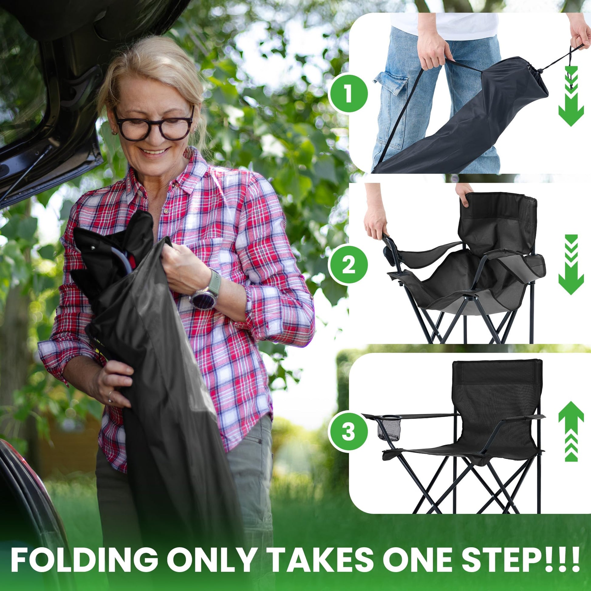 Canpsky 2 Pack Portable Camping Chairs Folding Lawn Chair Outdoor Lightweight Beach Chair with Cup