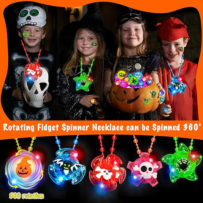 90 PCS Halloween Party Favors for Kids, Glow in The Dark Party Supplies LED Halloween Toys Bulk Light Up Necklace Bracelet Ring Halloween Treats Goodie Bag Fillers Classroom Prizes Trick or Treat Gift