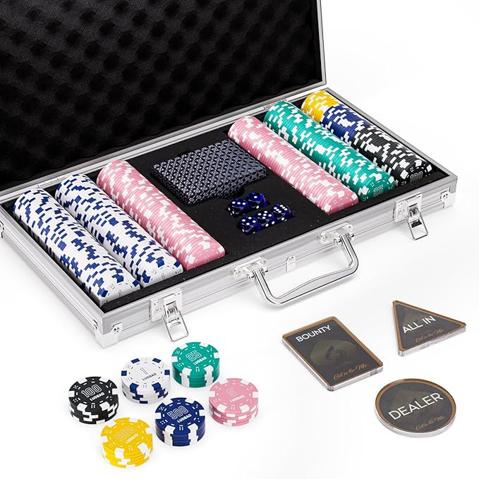 300pc Poker Sets with case Numbered Poker chip Set with denominations Values Casino Chips for