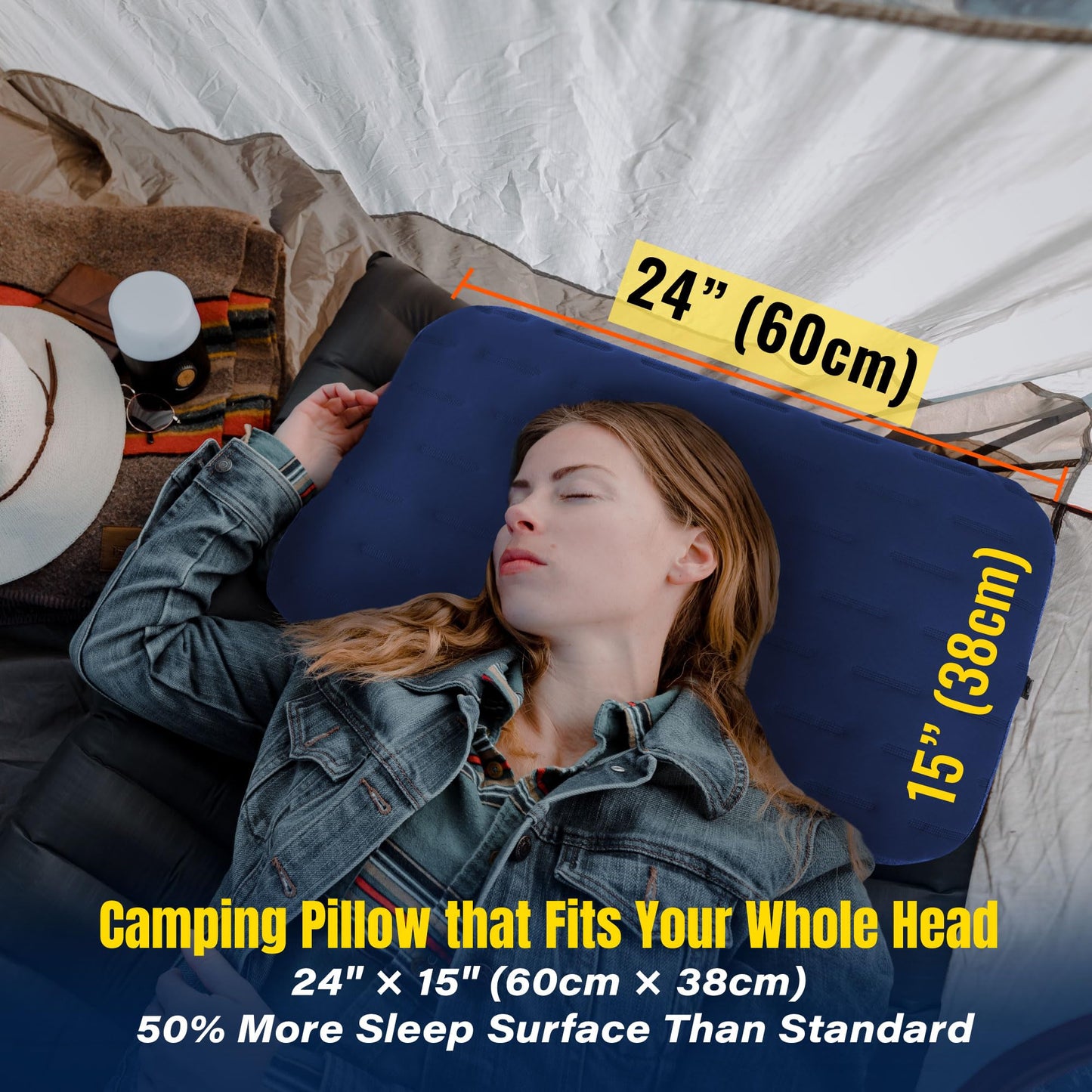 TREKOLOGY Camping Pillow - Large Inflatable (24"x15") for Home-Like Comfort, Portable & Ergonomic