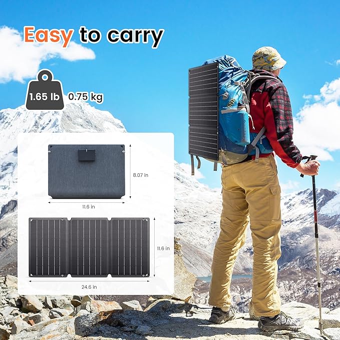 21W Portable Solar Panel - Foldable Solar Charger with Dual USB-A/USB-C for Phone Laptop Camping Hiking RV Outdoor Power Bank(Waterproof & High Efficiency)