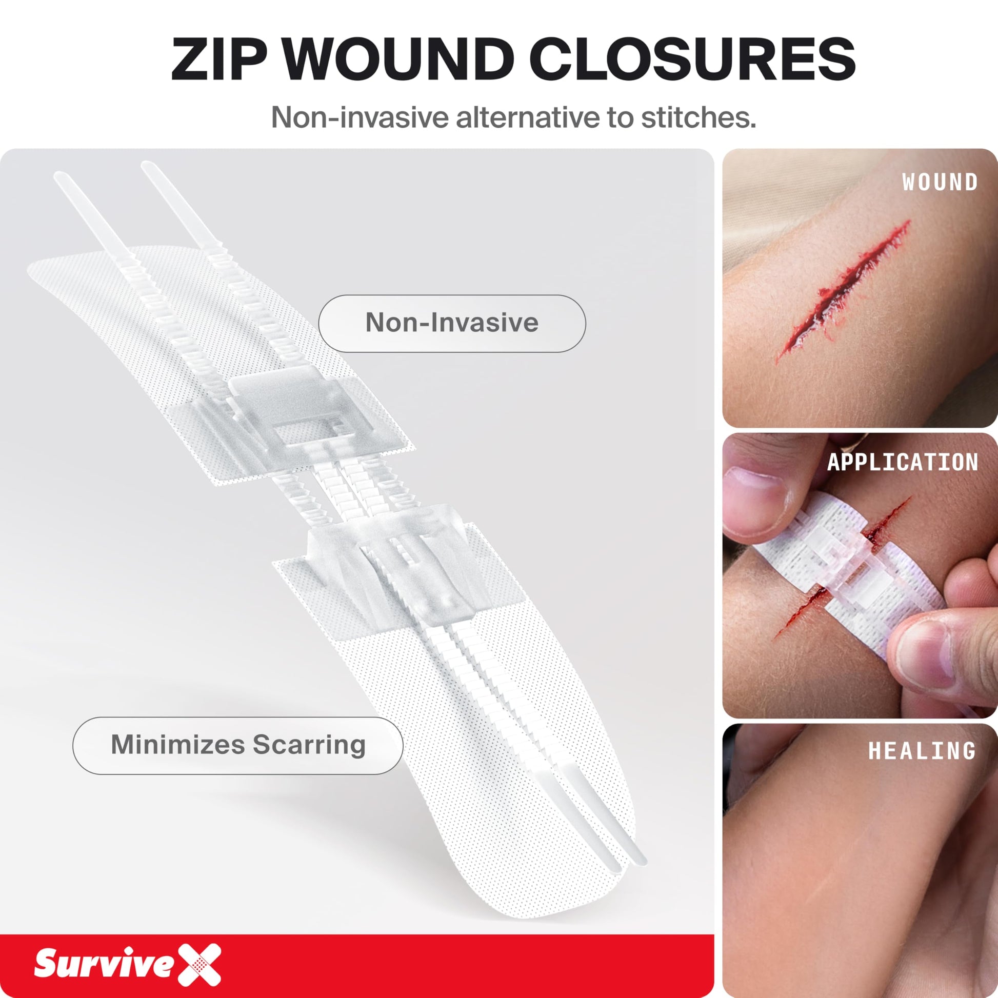 SurviveX Large First Aid Kit, Labeled Pockets, Zip Stitch Wound Closures