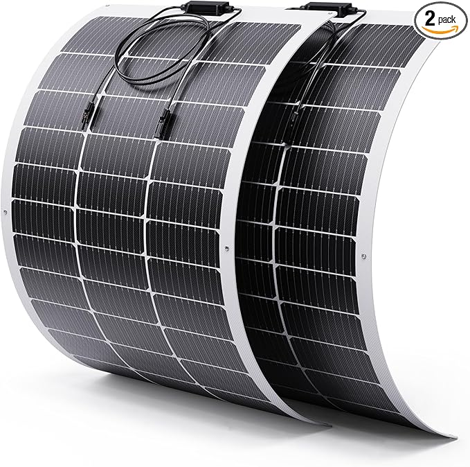 200 Watt Flexible Solar Panel, Lightweight 2PCS 100 Watt 12V/24V Portable Solar Panel Kit, Callsun 23% High Efficiency 182 PERC IP68 Waterproof Solar Panels for Offgrid RV Living Vans Boat (White)