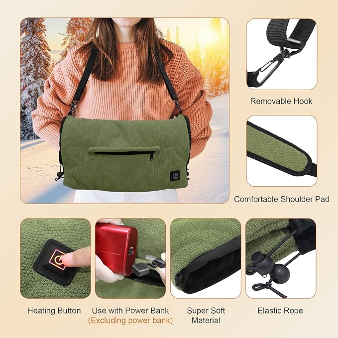 MDSTOP Heated Hand Warmer Pouch, Hand Warmers Rechargeable, Portable Electric Heated Hand Muff, Heated Gloves for Women, Men, Kids, Hunting,Fishing,Camping,Golf & Xmas Gifts（No-Battery）