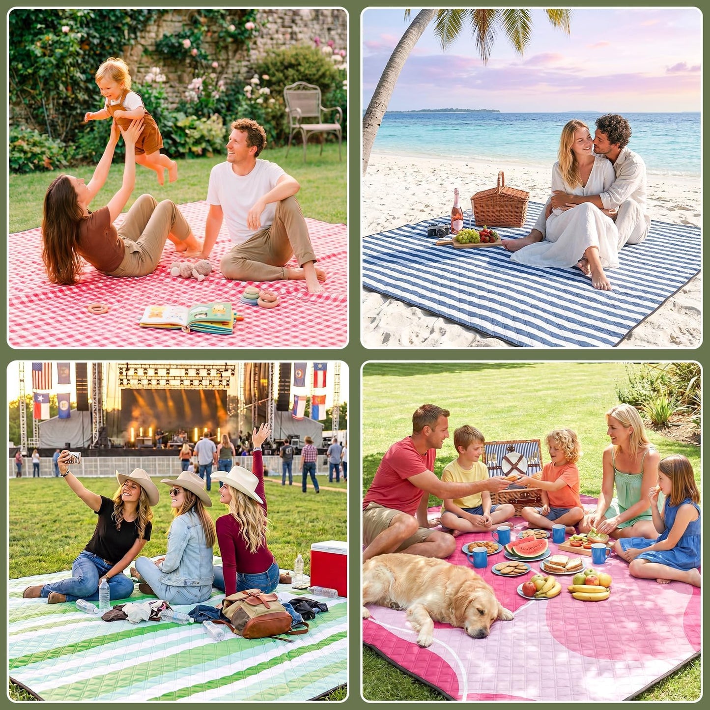 Genovega Waterproof Picnic Blanket Beach Outdoor Camping Mat Rug Extra Large Foldable Cute Big