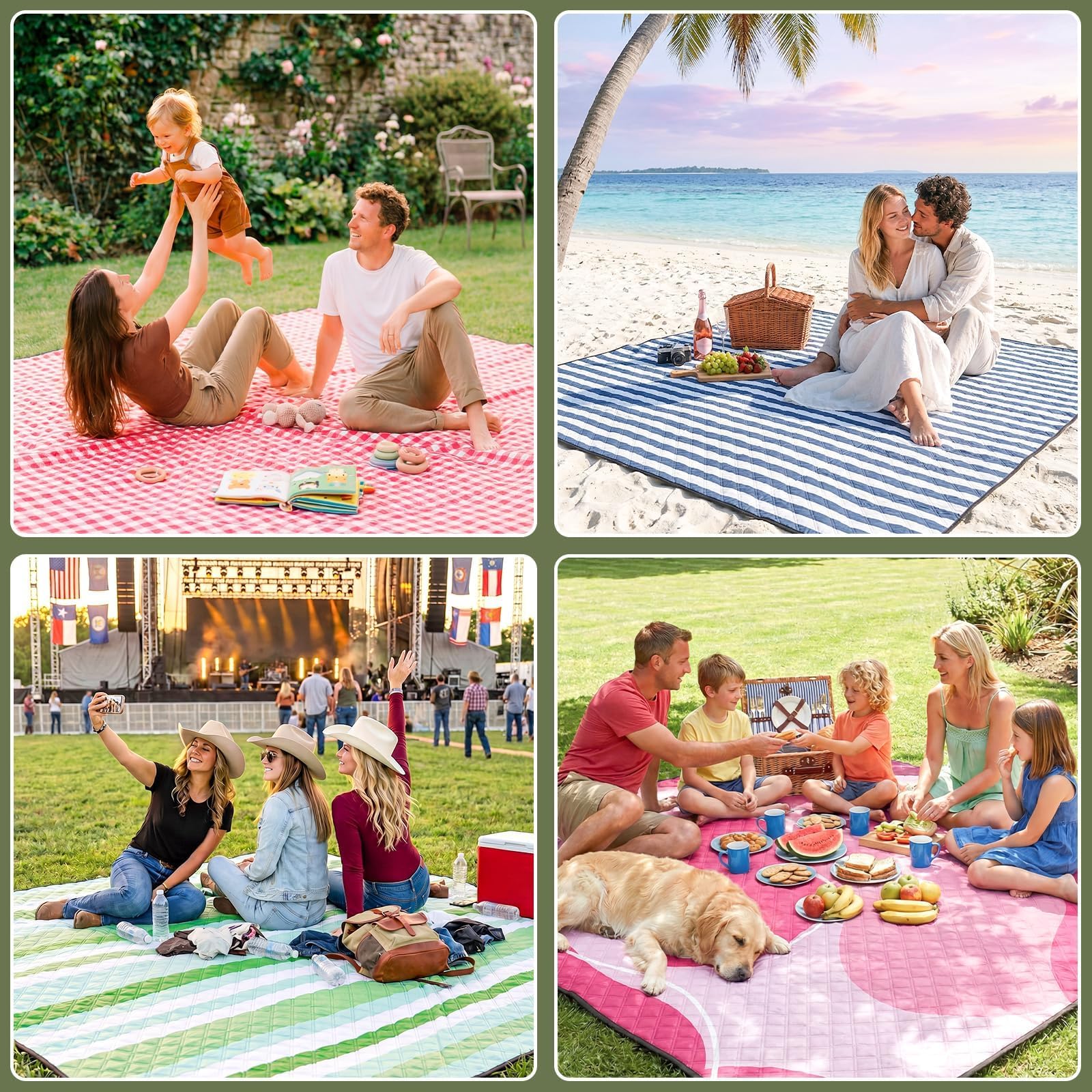 Genovega Waterproof Picnic Blanket Beach Outdoor Camping Mat Rug Extra Large Foldable Cute Big