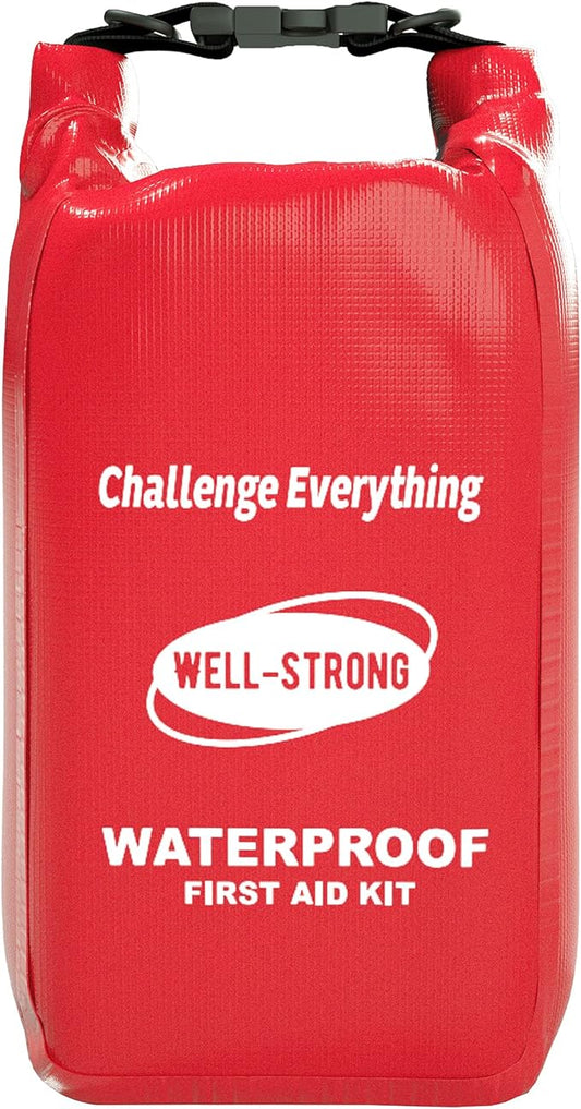 Waterproof First Aid Kit Roll Top Boat Emergency Kit with Waterproof Contents for Fishing Kayaking Boating Swimming Camping Rafting Beach Red