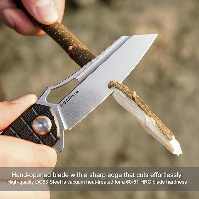 Folding Pocket Knife, 3.54" DC53 Steel Blade,4.65" G10 Handle, Liner Lock, Reversible Pocket Clip for Everyday Carry, Outdoor Activities. (Gray Stonewashed Blade)