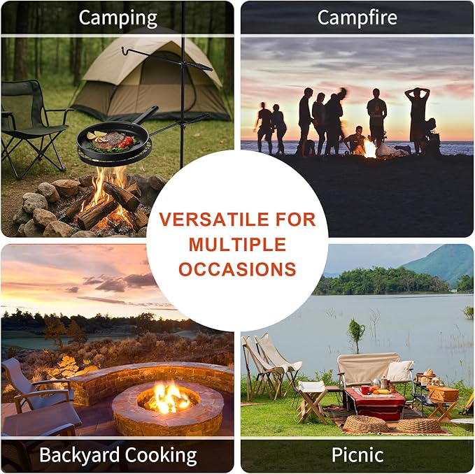 Outvita Swivel Campfire Grill, Open Fire Cooking Equipment for Camping with Height Adjustable Grill Grate and Hanger Rod and Carry Bag