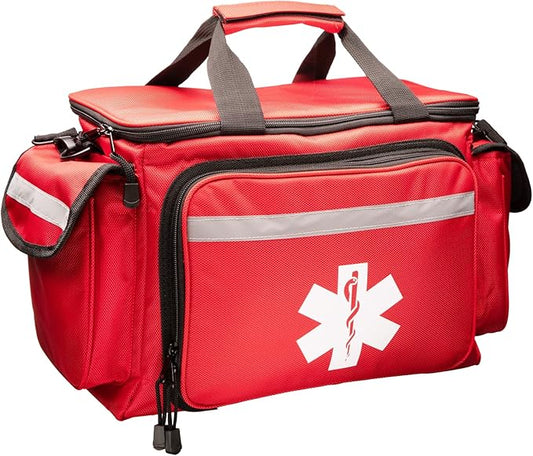 NOVAMEDIC Professional Red Empty Trauma First Aid Medical Bag, 15"x10"x9", Multi Compartment First Responder Carrier for EMT, Paramedics, Emergency and Medical Supplies Kit