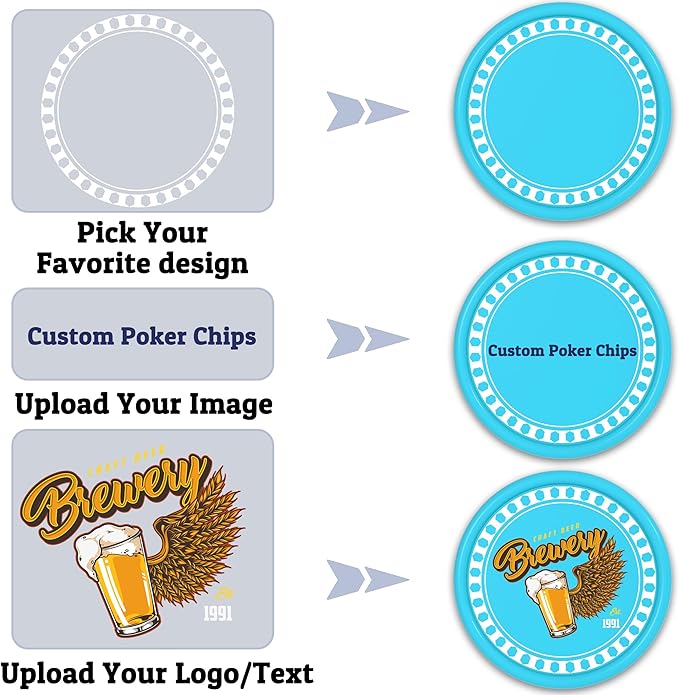 200-1000 Custom Plastic Poker Chips,Drink Chips,Personalized Your Own Logo, Image and Text, Double Sided Full Color Printing Custom Tokens For Bar, Events, Weddings, Business Card & Promotional Tokens