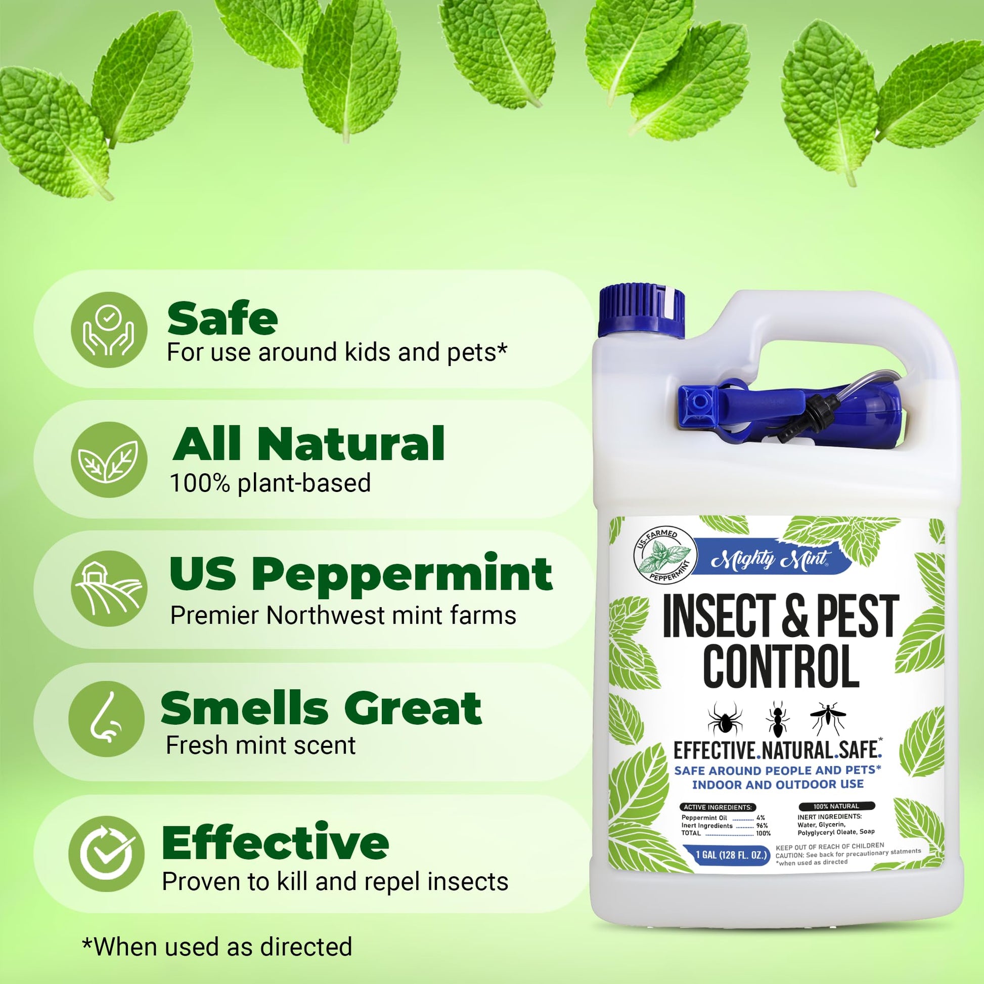 Mighty Mint Peppermint Oil Insect Repellent Spray, 1 Gallon (128 oz)