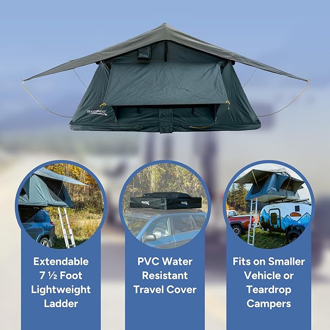 RecPro Soft Rooftop Tent with Mattress Pad | Extendable Ladder | Ventilation & Airflow | Weather Protection | Fits Up to 3 People