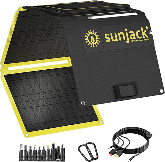 SunJack ??60 Watt Foldable Solar Panel, ETFE Waterproof Portable Solar Panel with Kickstands, USB-C PD30W, USB-A QC3.0, DC Output, Solar Panels for Camping, Hiking, Emergency Power