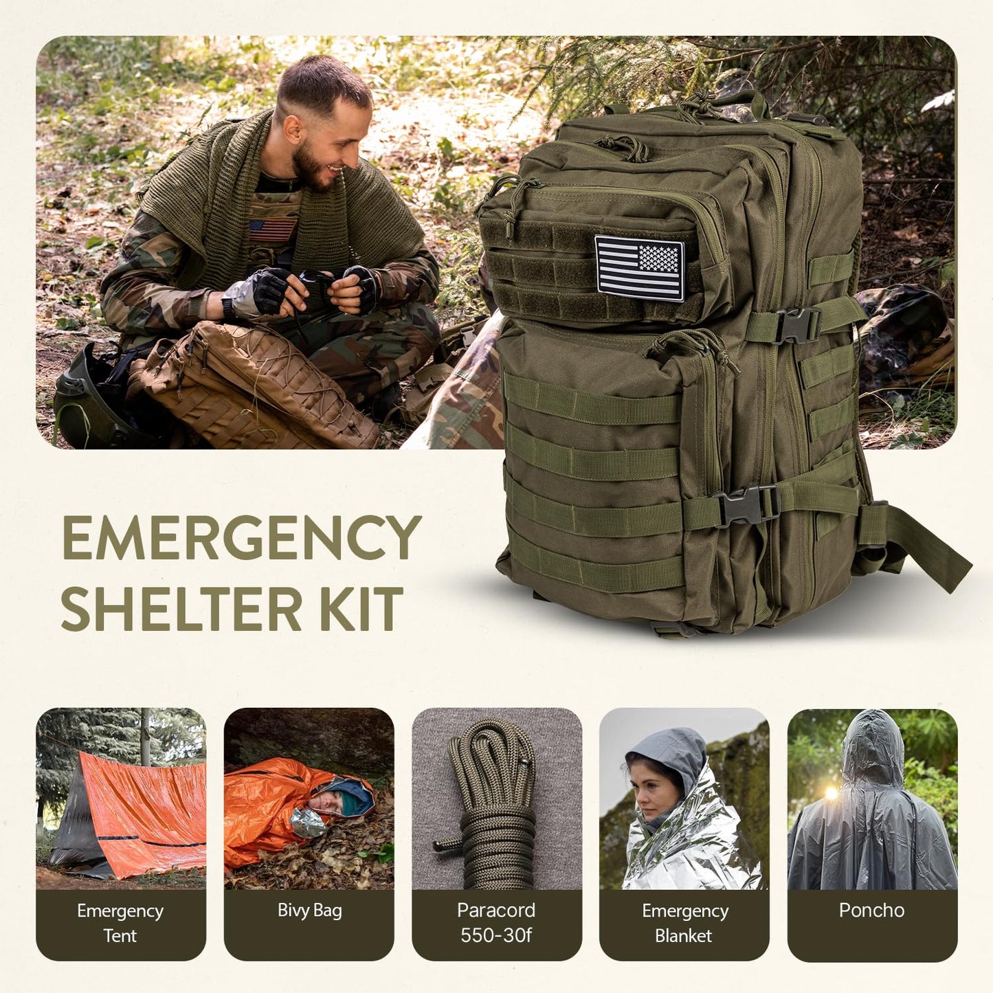 TacPreps Bug Out Bag Backpack Survival Kit, Prepper Emergency Survival Gear