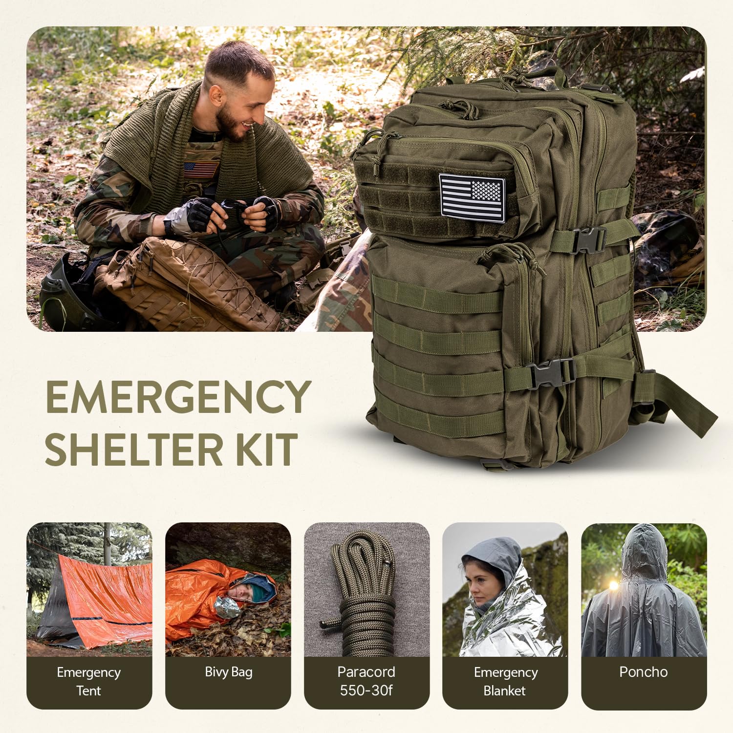 TacPreps Bug Out Bag Backpack Survival Kit, Prepper Emergency Survival Gear