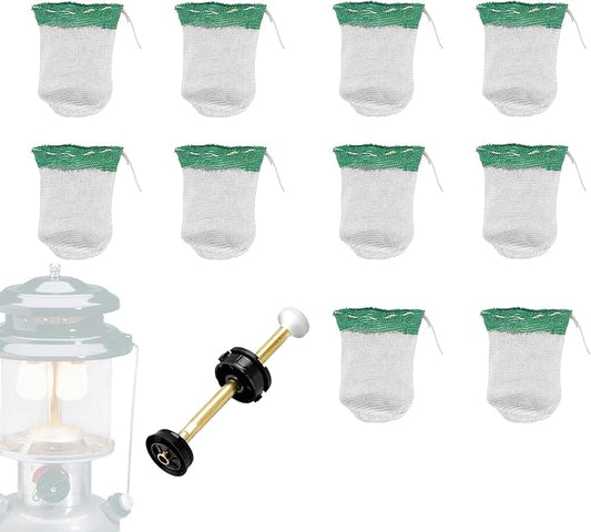 10 Pcs String Tie Lantern Mantles for Coleman - with Lantern Pump Repair Kit Fits for Coleman Lantern Mantle Outdoor Camping Fueled Replacement and Lantern Lighting
