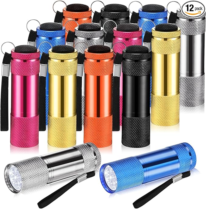 VIHOSE 12 Pcs Mini Flashlights Bulk, Bright Aluminum Handheld Flash Lights with Lanyard, Small LED Flashlights for Kids Night Reading Emergency Hurricane Camping Hiking Party Favors(Vivid Colors)
