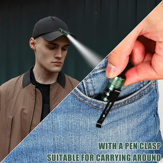 Hortsun 10 Pcs Mini Flashlight Bulk LED Pen with Pocket Small Flashlight with Clip for Outdoor Father's Day Gift for Men(5.12 Inch,Black, Brown, Green)