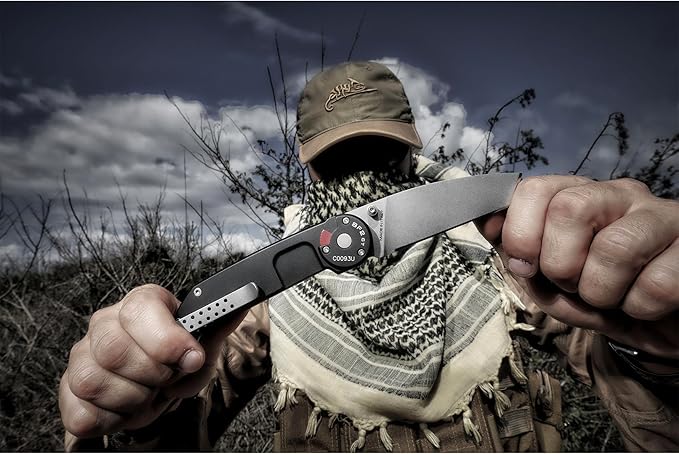 Extrema Ratio - BF2 CT (STONE WASHED), Folding Knife, Böhler N690 stainless steel blade hardened to 58 HRC, stone-washed finish, smooth anticorodal aluminum handle, dual guards, reversible clip