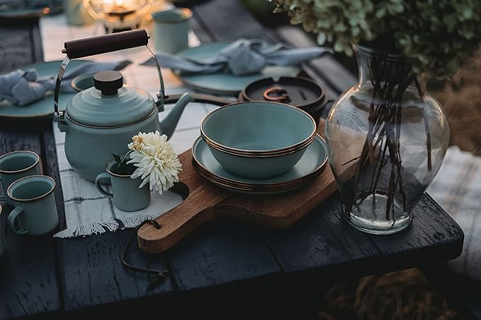 Barebones Enamel Bowl Set - Dish Set of 2 Bowls - Enamelware Set for Camping and Everyday Use (Mint)