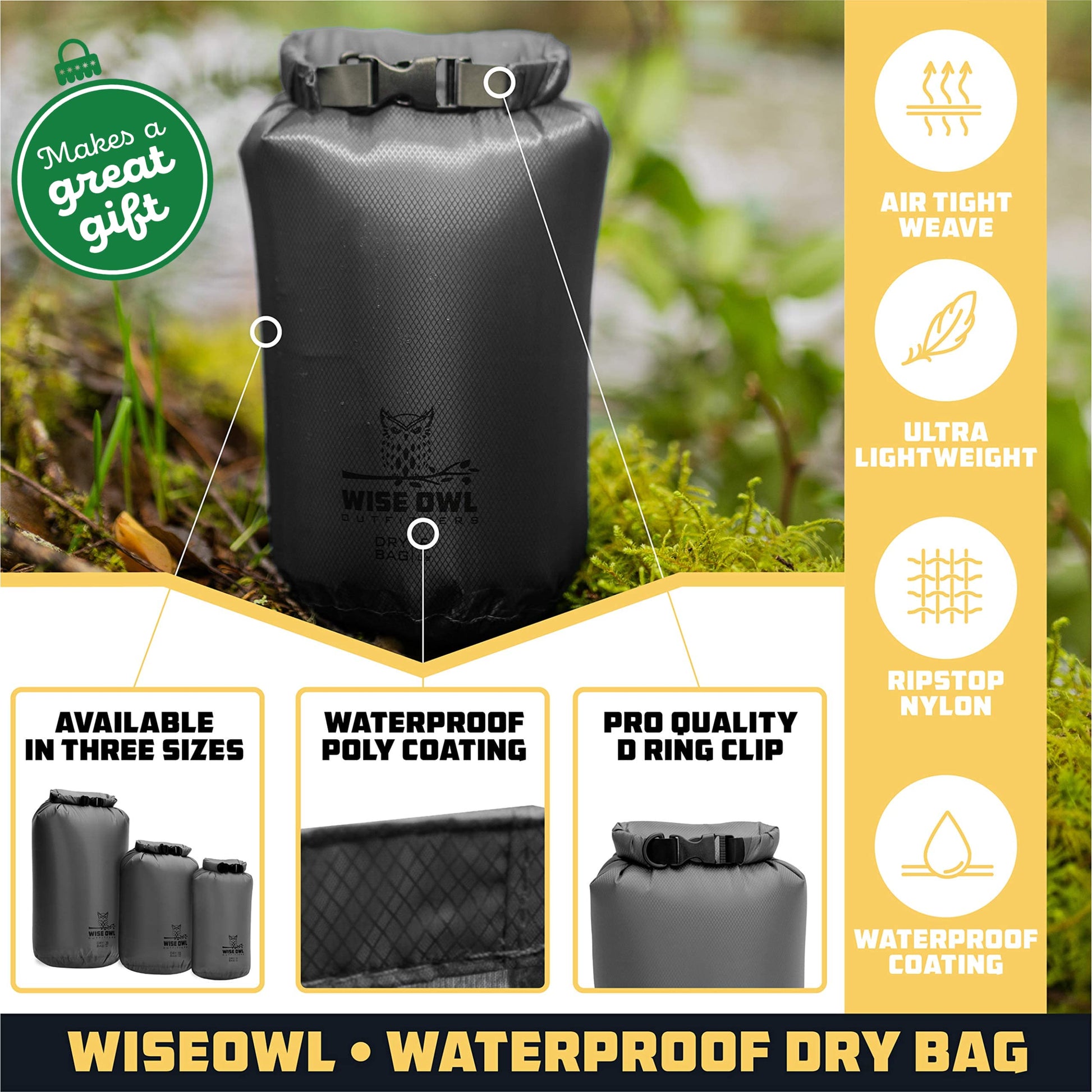 Wise Owl Outfitters Waterproof Dry Bag 3-Pack – Lightweight & Airtight 5L/10L/20L Small & Large Dry