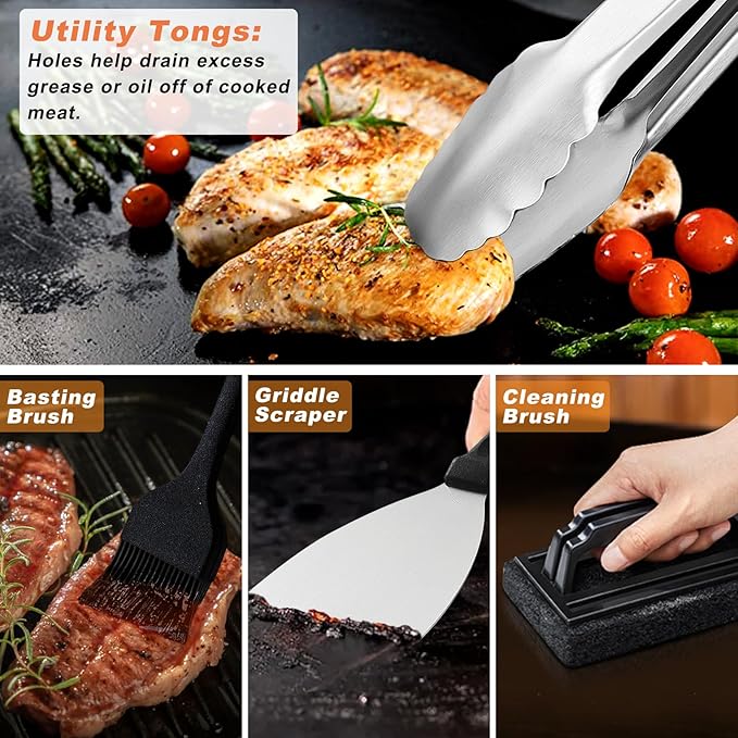 27 PCS Griddle Accessories Kit, Flat Top Grill Accessories Set for Camping, Professional Grill Spatula Set with Melting Dome, Burger Press for Outdoor BBQ Cooking