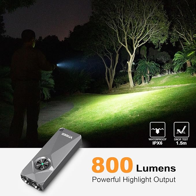 VTIGER K1 800 High Lumens Key Chain Light, Small EDC Rechargeable Keychain Flashlight, Compact LED Tiny Flashlight with Magnetic, Mini Clip-on Pocket Lights for Camping, Emergency, Everyday Carry