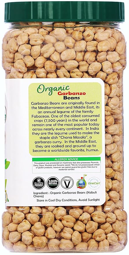 Rani Organic Garbanzo Beans (Kabuli Chana) 48oz (3lbs) 1.36kg Bulk PET Jar ~ All Natural | Vegan | Gluten Friendly | NON-GMO | Indian Origin | USDA Certified Organic