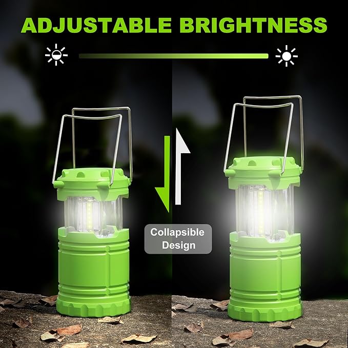 4-Pack LED Green Camping Lanterns, Portable Camping Lights, Outdoor Handled Lamps, Essential Emergency Lights for Power Outages, Hiking, Hurricane
