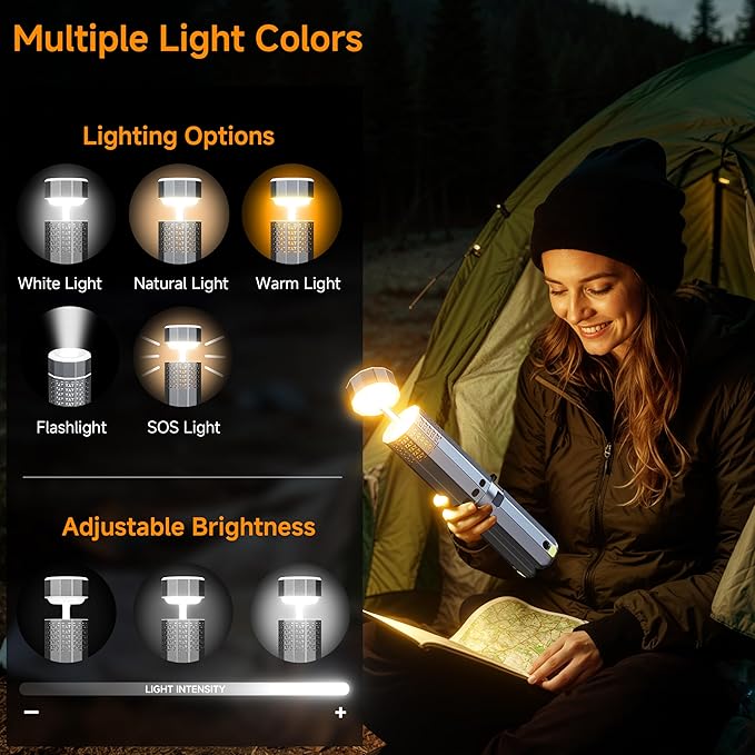 Rechargeable 21000mAh Camping Light, Telescopic Camping Lights, Collapsible Magnetic Camping Lantern with Stand IPX6 Waterproof Flashlights, Camping Lamp for Emergency, Hiking