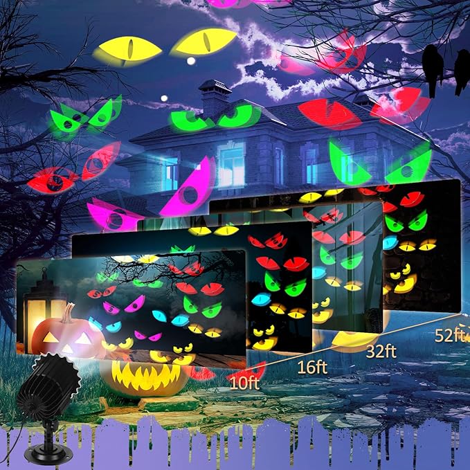 Halloween Projector Light with 1 Film Slides Holiday LED Projector Lights Outdoor Reflectors Waterproof Landscape Decorative Rotation Lighting Movement Projection Lamp(Eyes)