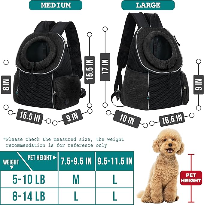 PetAmi Dog Front Carrier Backpack, Ventilated Adjustable Dog Pet Cat Chest Carrier Backpack, Dog Carrier for Hiking Camping Travel, Small Dog Puppy Medium Cat Carrying Bag, Max 10 lbs, Black